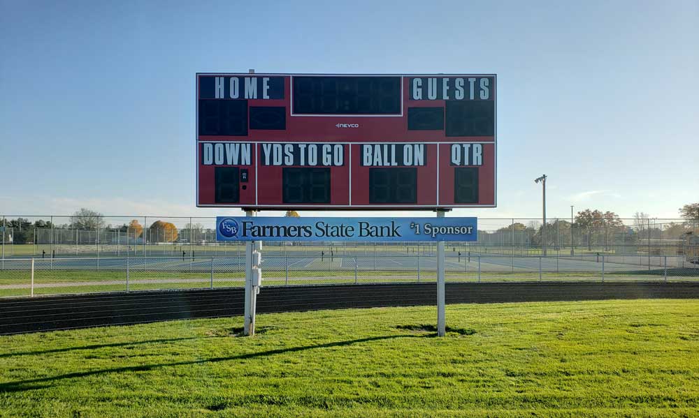 Scoreboard sponsorship sign